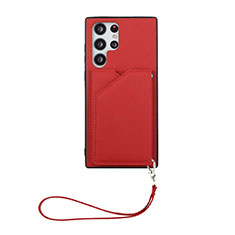 Funda Lujo Cuero Carcasa Y03B para Samsung Galaxy S21 Ultra 5G Rojo