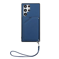 Funda Lujo Cuero Carcasa Y03B para Samsung Galaxy S22 Ultra 5G Azul