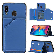 Funda Lujo Cuero Carcasa Y04B para Samsung Galaxy A20 Azul