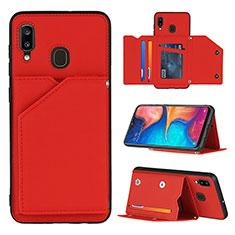 Funda Lujo Cuero Carcasa Y04B para Samsung Galaxy A20 Rojo