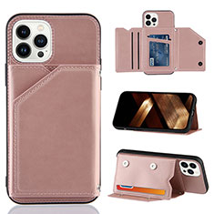 Funda Lujo Cuero Carcasa Y05B para Apple iPhone 14 Pro Oro Rosa