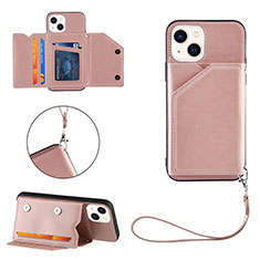 Funda Lujo Cuero Carcasa Y06B para Apple iPhone 13 Oro Rosa