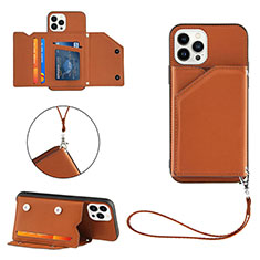 Funda Lujo Cuero Carcasa Y06B para Apple iPhone 13 Pro Max Marron