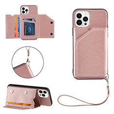 Funda Lujo Cuero Carcasa Y06B para Apple iPhone 13 Pro Max Oro Rosa