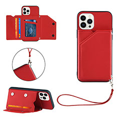 Funda Lujo Cuero Carcasa Y06B para Apple iPhone 13 Pro Rojo