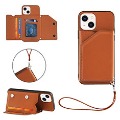 Funda Lujo Cuero Carcasa Y06B para Apple iPhone 14 Plus Marron