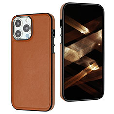 Funda Lujo Cuero Carcasa Y07B para Apple iPhone 13 Pro Marron