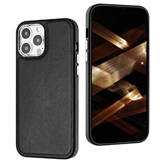Funda Lujo Cuero Carcasa Y07B para Apple iPhone 13 Pro Negro