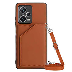 Funda Lujo Cuero Carcasa YB3 para Xiaomi Redmi Note 12 Pro 5G Marron