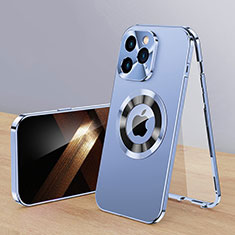 Funda Lujo Marco de Aluminio Carcasa 360 Grados con Mag-Safe Magnetic P01 para Apple iPhone 14 Pro Max Azul