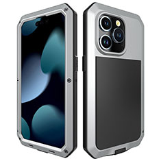 Funda Lujo Marco de Aluminio Carcasa 360 Grados HJ1 para Apple iPhone 13 Pro Max Plata