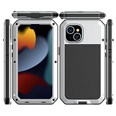 Funda Lujo Marco de Aluminio Carcasa 360 Grados HJ1 para Apple iPhone 14 Plus Plata