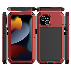 Funda Lujo Marco de Aluminio Carcasa 360 Grados HJ1 para Apple iPhone 14 Plus Rojo