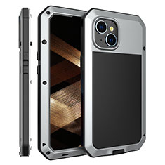 Funda Lujo Marco de Aluminio Carcasa 360 Grados HJ2 para Apple iPhone 15 Plus Plata