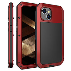 Funda Lujo Marco de Aluminio Carcasa 360 Grados HJ2 para Apple iPhone 15 Plus Rojo