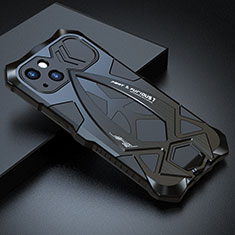 Funda Lujo Marco de Aluminio Carcasa 360 Grados LF1 para Apple iPhone 13 Mini Negro