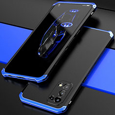 Funda Lujo Marco de Aluminio Carcasa 360 Grados M01 para Oppo Find X3 Lite 5G Azul y Negro