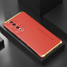 Funda Lujo Marco de Aluminio Carcasa 360 Grados P01 para Huawei Honor 90 5G Oro y Rojo