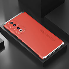 Funda Lujo Marco de Aluminio Carcasa 360 Grados P01 para Huawei Honor 90 5G Plata y Rojo