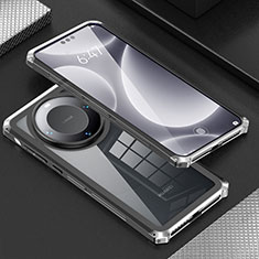 Funda Lujo Marco de Aluminio Carcasa 360 Grados P01 para Huawei Mate 60 Plata y Negro