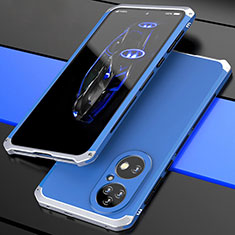 Funda Lujo Marco de Aluminio Carcasa 360 Grados P01 para Huawei P50 Pro Plata y Azul