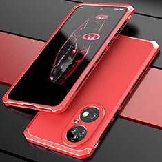 Funda Lujo Marco de Aluminio Carcasa 360 Grados P01 para Huawei P50 Pro Rojo