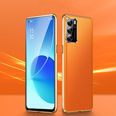 Funda Lujo Marco de Aluminio Carcasa 360 Grados P01 para Oppo Reno6 Pro 5G India Naranja