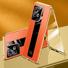 Funda Lujo Marco de Aluminio Carcasa 360 Grados P01 para Oppo Reno9 Pro 5G Naranja