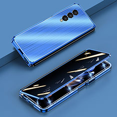 Funda Lujo Marco de Aluminio Carcasa 360 Grados P01 para Samsung Galaxy Z Fold3 5G Azul