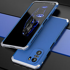 Funda Lujo Marco de Aluminio Carcasa 360 Grados P01 para Xiaomi Mi 11i 5G Plata y Azul