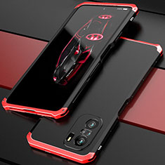 Funda Lujo Marco de Aluminio Carcasa 360 Grados P01 para Xiaomi Mi 11i 5G Rojo y Negro