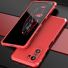 Funda Lujo Marco de Aluminio Carcasa 360 Grados P01 para Xiaomi Mi 11X Pro 5G Rojo