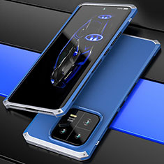 Funda Lujo Marco de Aluminio Carcasa 360 Grados P01 para Xiaomi Mi 13 5G Plata y Azul