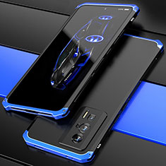 Funda Lujo Marco de Aluminio Carcasa 360 Grados P01 para Xiaomi Poco F5 Pro 5G Azul y Negro