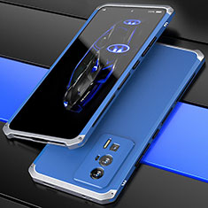 Funda Lujo Marco de Aluminio Carcasa 360 Grados P01 para Xiaomi Poco F5 Pro 5G Plata y Azul