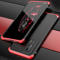 Funda Lujo Marco de Aluminio Carcasa 360 Grados P01 para Xiaomi Poco F5 Pro 5G Rojo y Negro