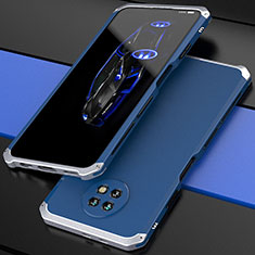 Funda Lujo Marco de Aluminio Carcasa 360 Grados P01 para Xiaomi Redmi Note 9T 5G Plata y Azul
