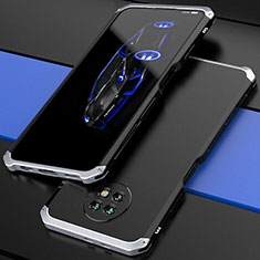 Funda Lujo Marco de Aluminio Carcasa 360 Grados P01 para Xiaomi Redmi Note 9T 5G Plata y Negro