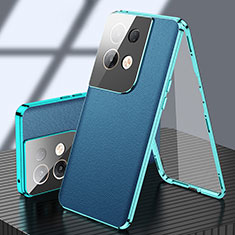 Funda Lujo Marco de Aluminio Carcasa 360 Grados P02 para Oppo Reno9 Pro+ Plus 5G Azul