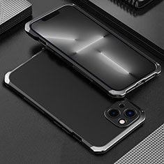 Funda Lujo Marco de Aluminio Carcasa 360 Grados para Apple iPhone 13 Mini Plata y Negro