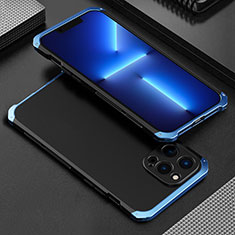 Funda Lujo Marco de Aluminio Carcasa 360 Grados para Apple iPhone 13 Pro Azul y Negro