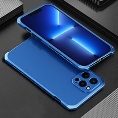 Funda Lujo Marco de Aluminio Carcasa 360 Grados para Apple iPhone 13 Pro Max Azul