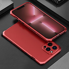 Funda Lujo Marco de Aluminio Carcasa 360 Grados para Apple iPhone 13 Pro Max Rojo