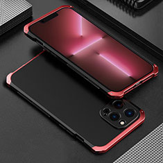 Funda Lujo Marco de Aluminio Carcasa 360 Grados para Apple iPhone 13 Pro Max Rojo y Negro