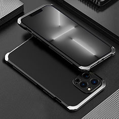 Funda Lujo Marco de Aluminio Carcasa 360 Grados para Apple iPhone 13 Pro Plata y Negro