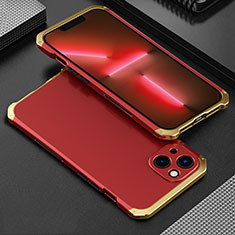 Funda Lujo Marco de Aluminio Carcasa 360 Grados para Apple iPhone 14 Oro y Rojo