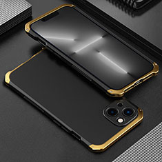 Funda Lujo Marco de Aluminio Carcasa 360 Grados para Apple iPhone 14 Plus Oro y Negro
