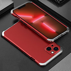 Funda Lujo Marco de Aluminio Carcasa 360 Grados para Apple iPhone 14 Plus Plata y Rojo
