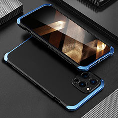 Funda Lujo Marco de Aluminio Carcasa 360 Grados para Apple iPhone 14 Pro Azul y Negro