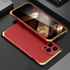 Funda Lujo Marco de Aluminio Carcasa 360 Grados para Apple iPhone 14 Pro Oro y Rojo